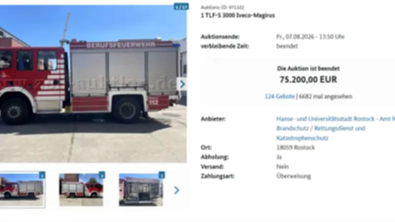 Rostock versteigert Feuerwehr-Fahrzeuge: 166.000 Euro Erlös