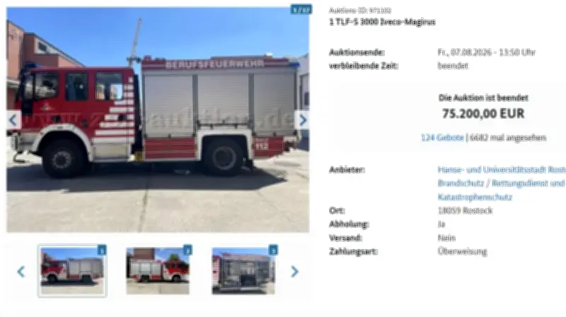 Rostock versteigert Feuerwehr-Fahrzeuge für über 166.000 Euro